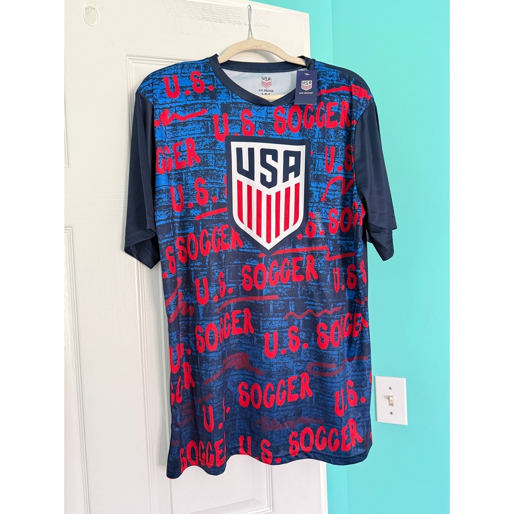 US Soccer USA National Team Jersey Shirt Blue Red All Over Print Mens Large NEW